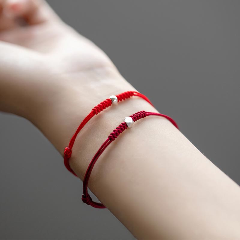 925 Sterling Silver Luck Bead Protection Red String Thin Cord Braided Bracelet