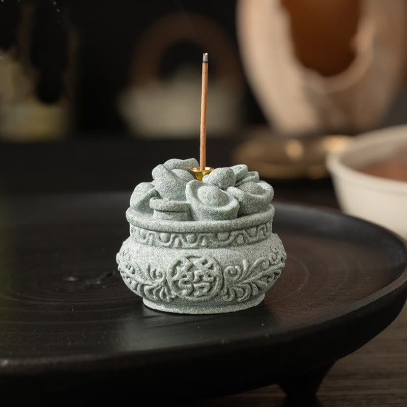 Chinese Character Fu Ingots Incense Burner Desk Decoration