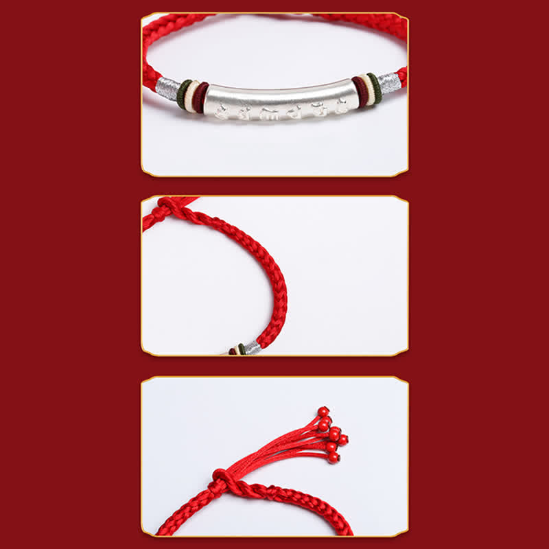999 Sterling Silver Om Mani Padme Hum Protection Strength String Bracelet