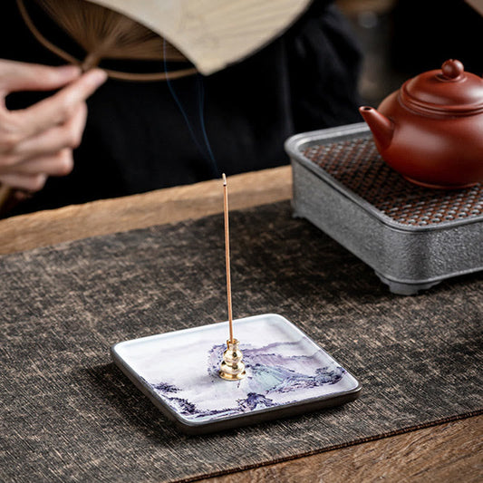 Mountain Lake Flower Leaf Ceramic Plate Tray Stick Incense Burner Decoration