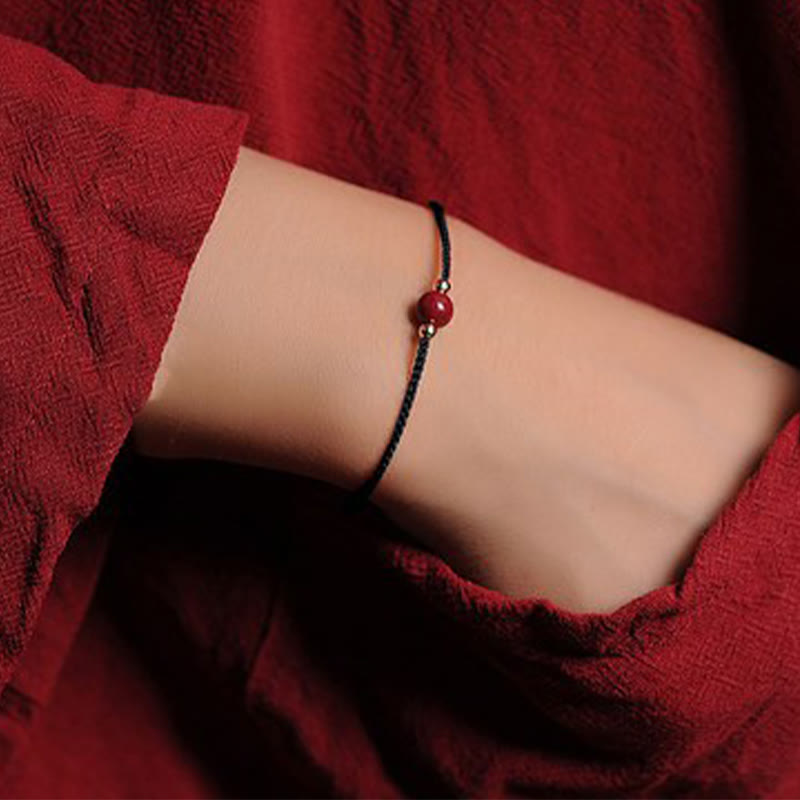14K Gold Plated Natural Cinnabar Blessing String Braided Bracelet
