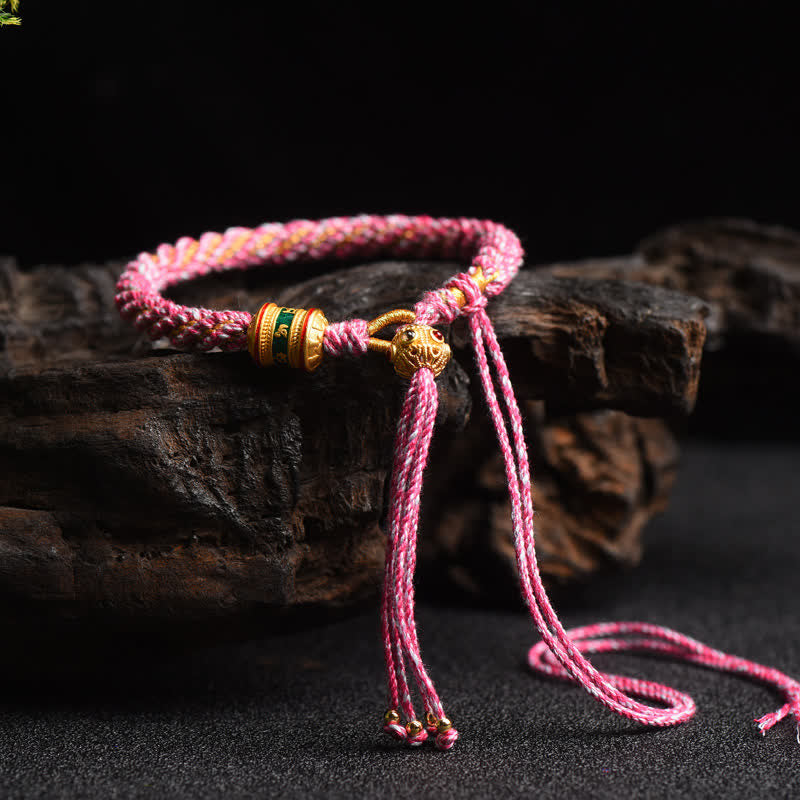 Tibetan Handmade Luck Prayer Wheel Bead Charm Weave Colorful String Bracelet