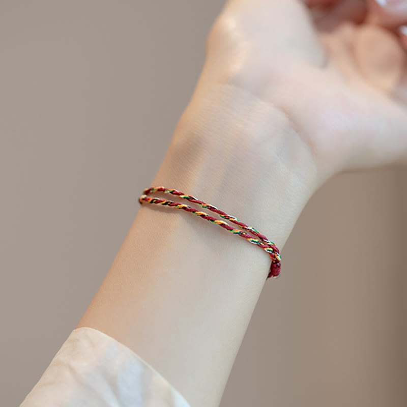 925 Sterling Silver Luck Koi Fish Braided Colorful String Bracelet Anklet