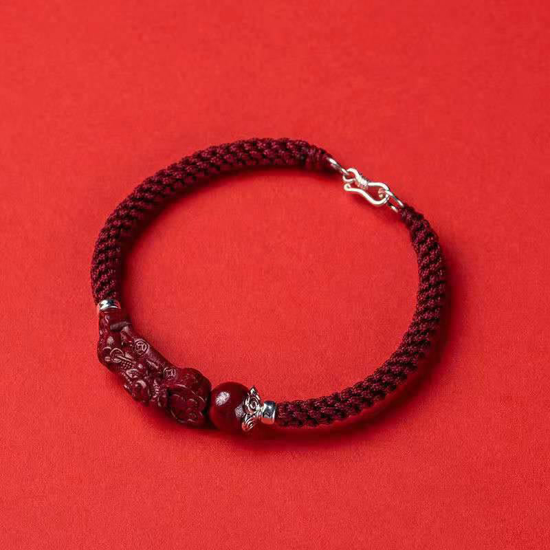 Handcrafted PiXiu Cinnabar Wealth Luck Braided Bracelet