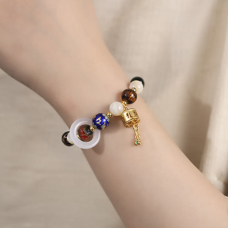 Tibetan Incense Ash Liuli Glass Tridacna Stone Sun Stone Om Mani Padme Hum Prayer Wheel Charm Bracelet
