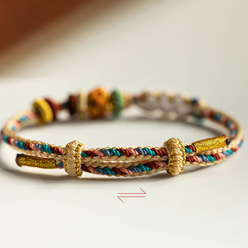 Handmade Dunhuang Color Peach Blossom Pattern Braid String Bracelet