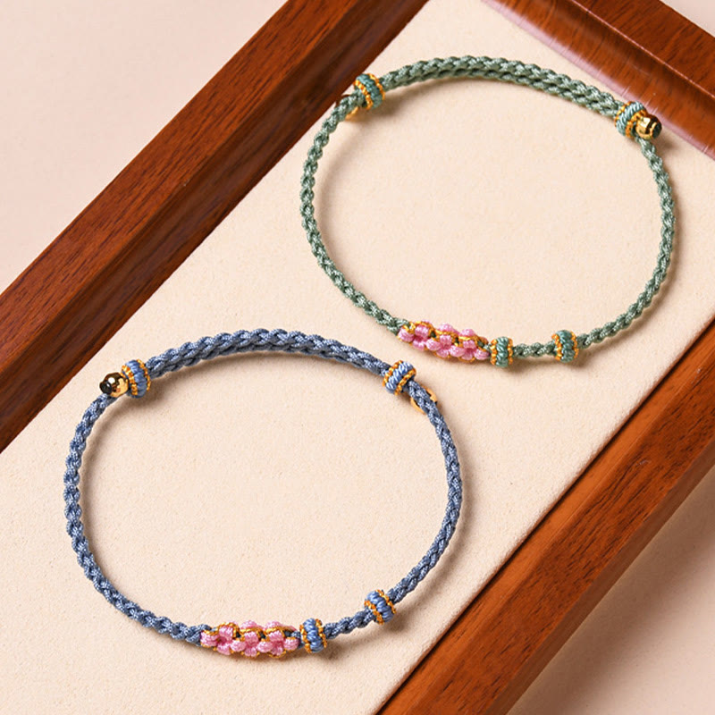 Handmade Peach Blossom Protection Braided Rope Bracelet