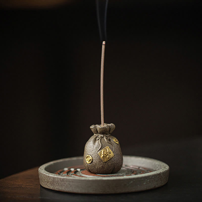 Small Treasure Bowl Lucky Bag Bagua Tray Ceramic Stick Incense Burner Decoration