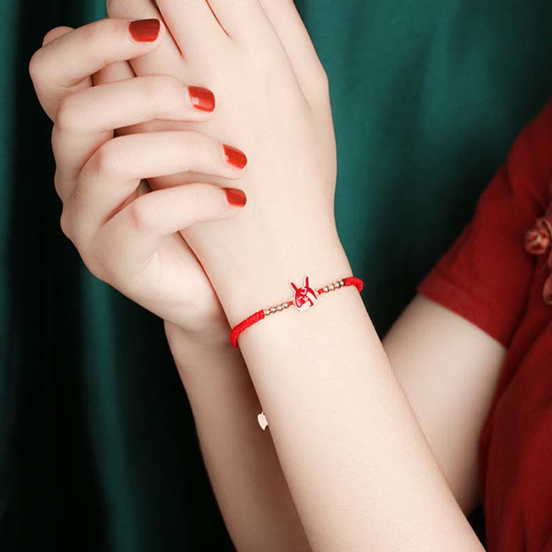 925 Sterling Silver Chinese Zodiac Luck Faith Discolor Red String Bracelet