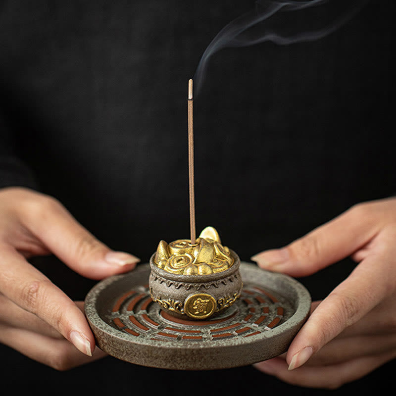 Small Treasure Bowl Lucky Bag Bagua Tray Ceramic Stick Incense Burner Decoration
