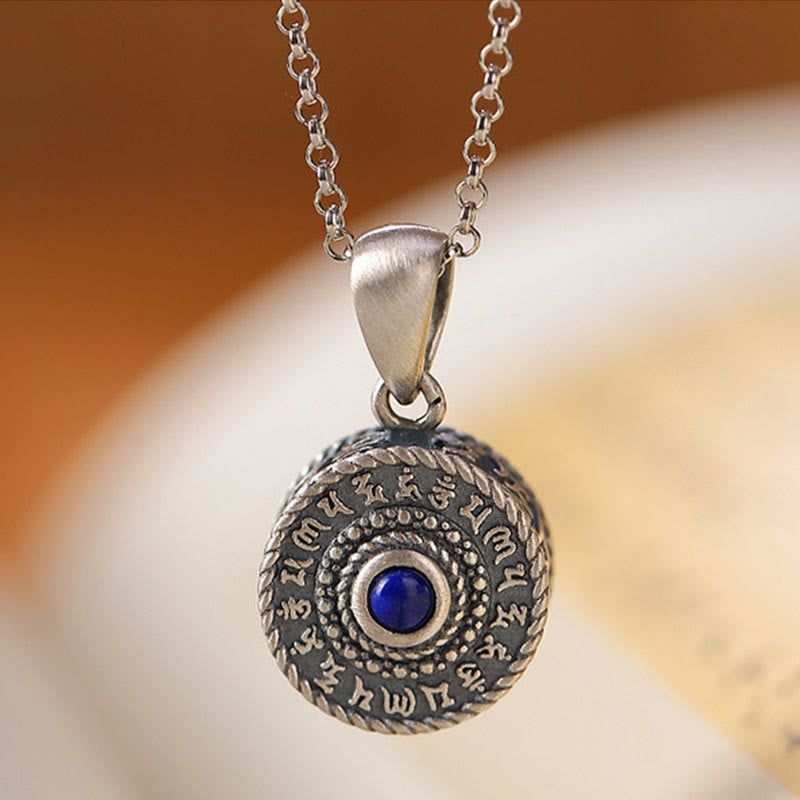 925 Sterling Silver Om Mani Padme Hum Lazurite Lapis Lazuli Love Peace Necklace Pendant