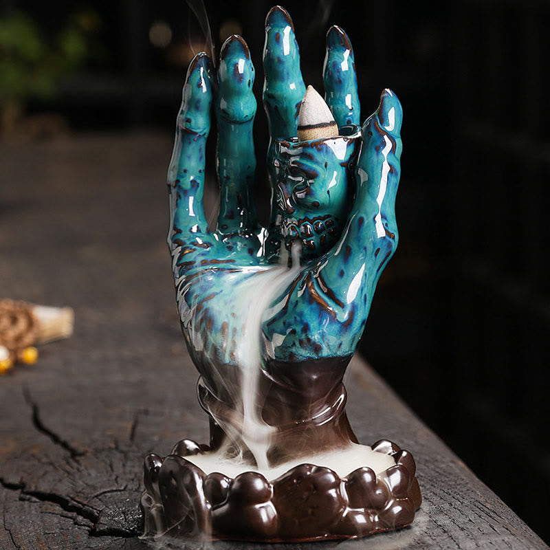 Halloween Ghost Hand Skull Head Ceramic Peace Incense Burner Decoration