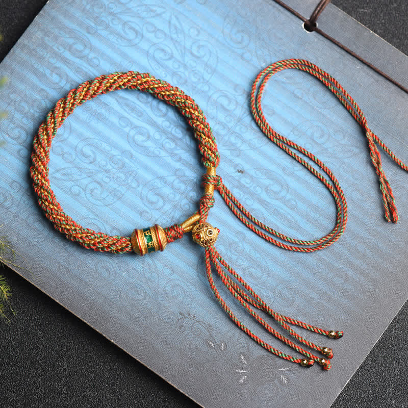 Tibetan Handmade Luck Prayer Wheel Bead Charm Weave Colorful String Bracelet