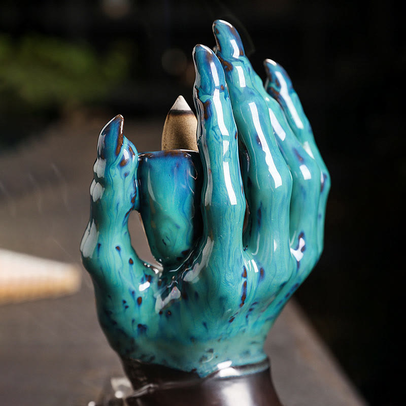 Halloween Ghost Hand Skull Head Ceramic Peace Incense Burner Decoration