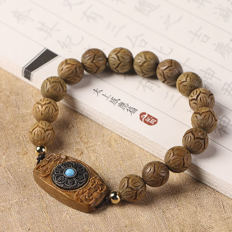 Green Sandalwood Ebony Wood Sandalwood Om Mani Padme Hum Soothing Bracelet