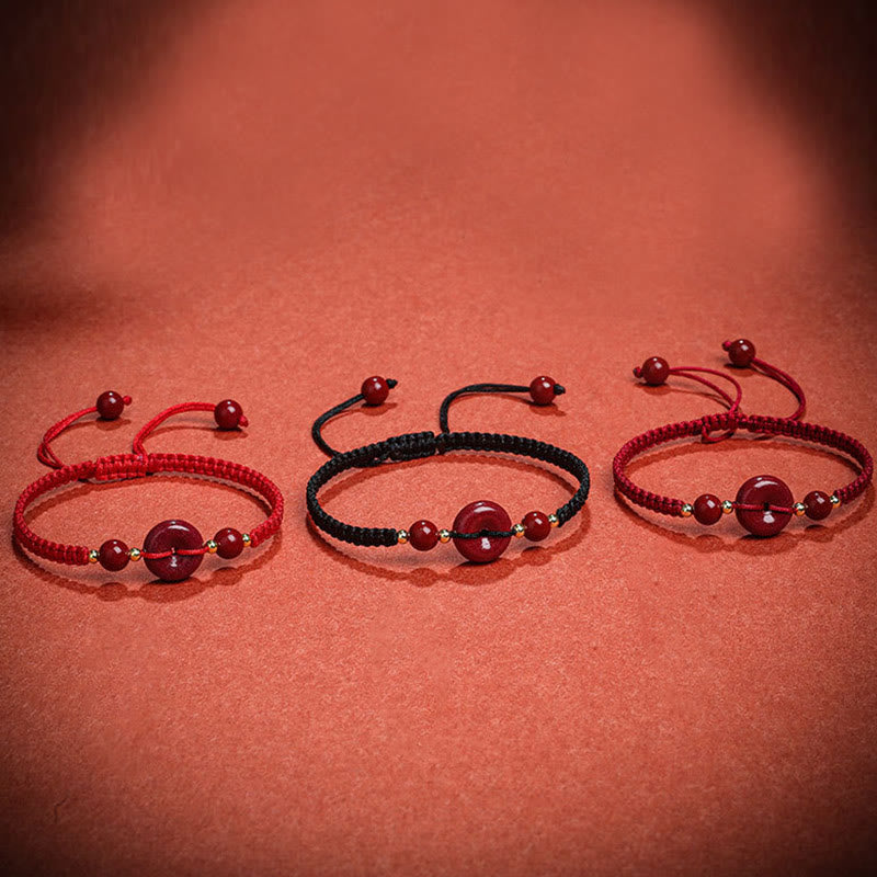 Natural Cinnabar Peace Buckle Blessing String Bracelet