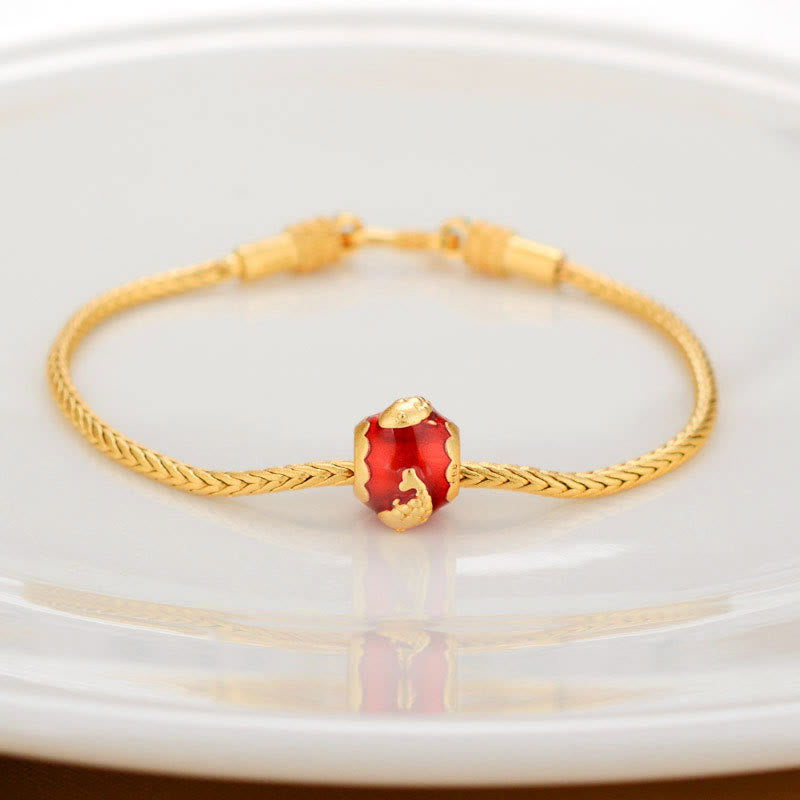 Tibetan 18K Gold Om Mani Padme Hum Lucky Koi Fish Fu Character Ingot Copper Coin Peace Bracelet