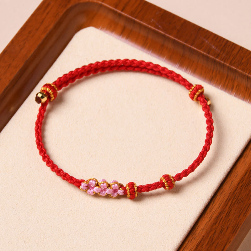 Handmade Peach Blossom Protection Braided Rope Bracelet