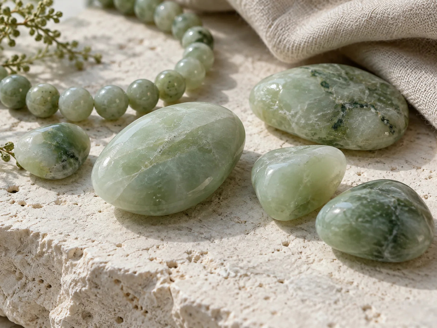 Natural jade stones and green jewelry details