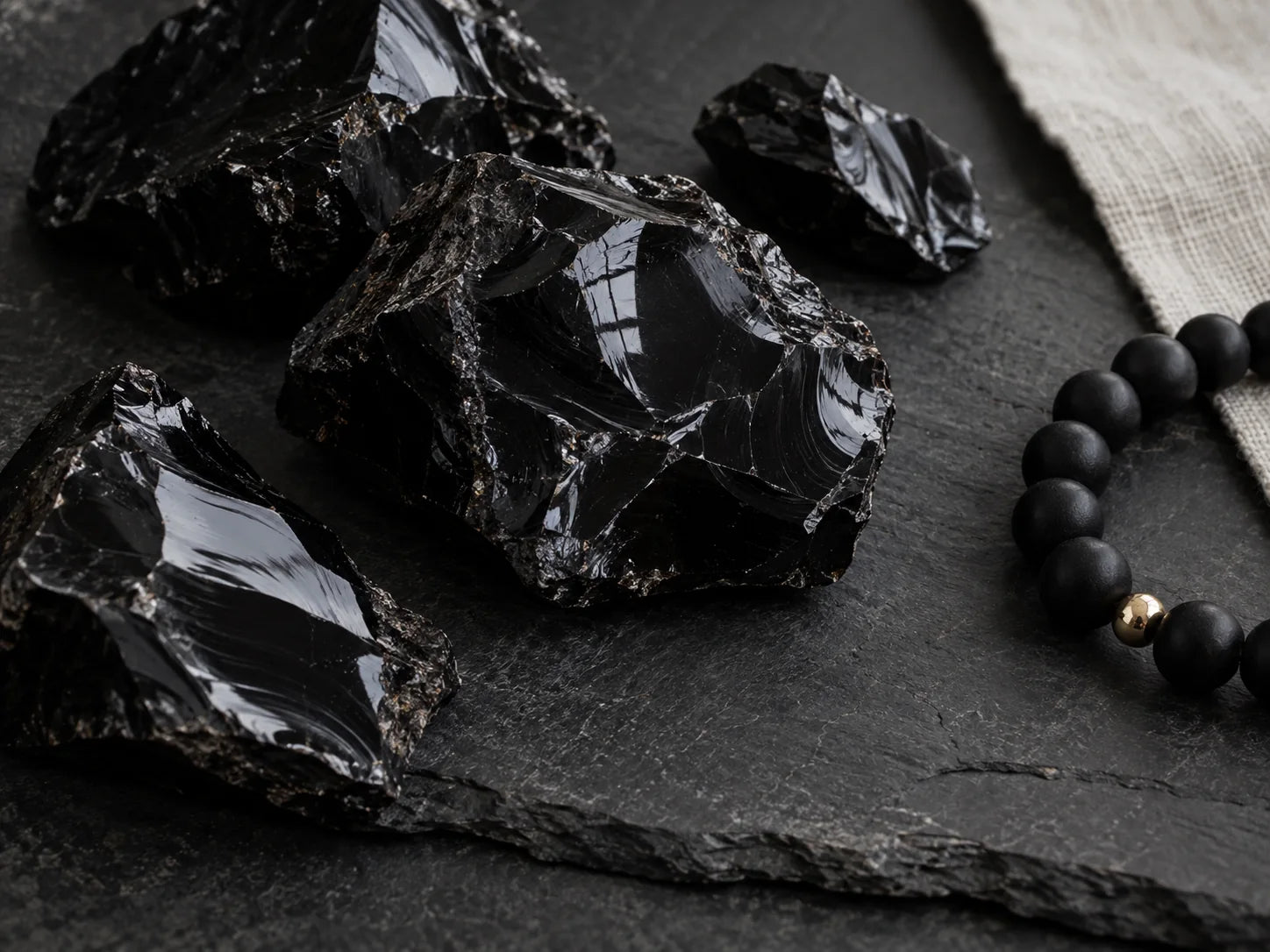 Black obsidian with a reflective natural surface
