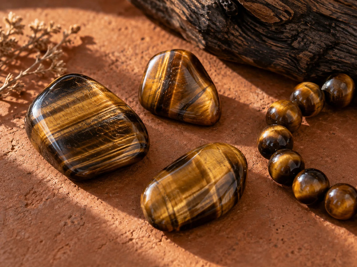 Tiger's eye stones with natural chatoyant bands